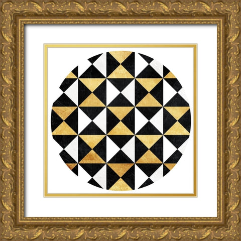 Gold Black Triangles Circle Gold Ornate Wood Framed Art Print with Double Matting by Grey, Jace
