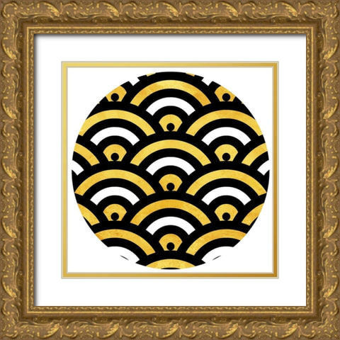 Gold Black Wifi Circle Gold Ornate Wood Framed Art Print with Double Matting by Grey, Jace