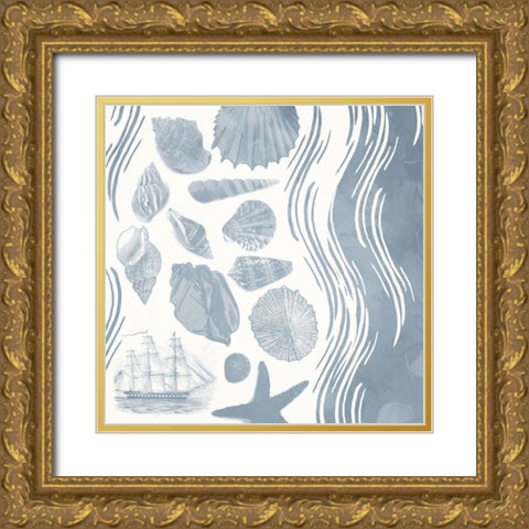 Simple Coastal Waves Mate Gold Ornate Wood Framed Art Print with Double Matting by Grey, Jace