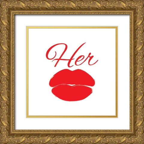Her Lips Gold Ornate Wood Framed Art Print with Double Matting by Grey, Jace