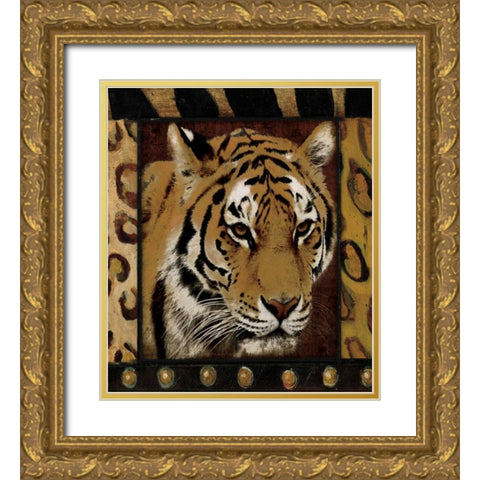 Tiger bordered Gold Ornate Wood Framed Art Print with Double Matting by Grey, Jace