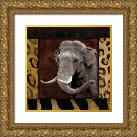 Elephant No Circles Gold Ornate Wood Framed Art Print with Double Matting by Grey, Jace