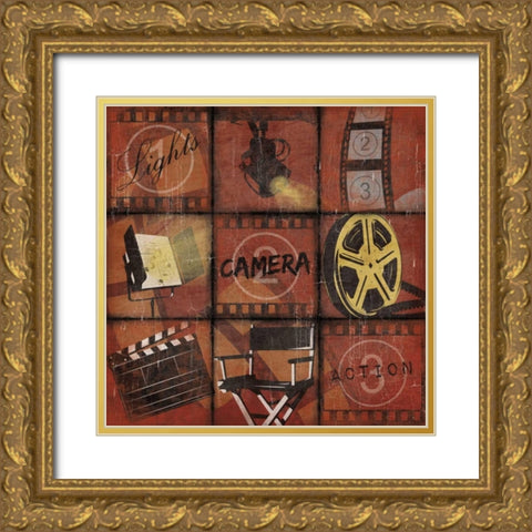 Cinema 9patch red Gold Ornate Wood Framed Art Print with Double Matting by Grey, Jace