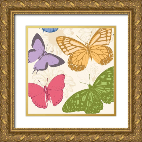 Colorful Butterflies 2 Gold Ornate Wood Framed Art Print with Double Matting by Grey, Jace