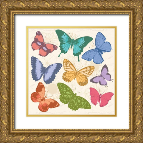 Colorful Butterflies Full Gold Ornate Wood Framed Art Print with Double Matting by Grey, Jace