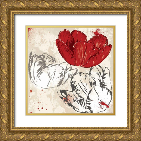 Red Florals Mate 2 Gold Ornate Wood Framed Art Print with Double Matting by Grey, Jace