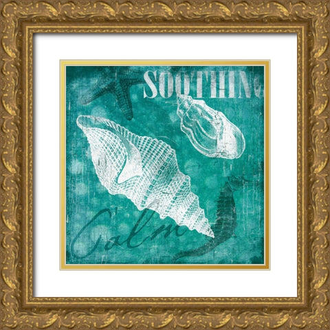 Shell Bubbles II in Teal Gold Ornate Wood Framed Art Print with Double Matting by Grey, Jace