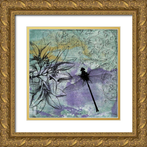 Dragonfly Florals 2 Gold Ornate Wood Framed Art Print with Double Matting by Grey, Jace