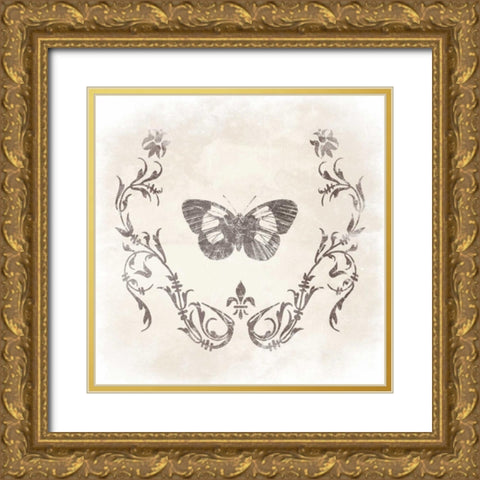 Stencil Butterfly 1 Gold Ornate Wood Framed Art Print with Double Matting by Grey, Jace