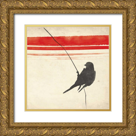 Simple Bird Gold Ornate Wood Framed Art Print with Double Matting by Grey, Jace