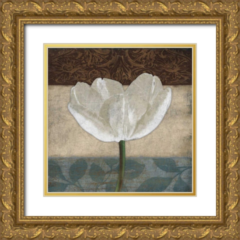 White Floral Mate Gold Ornate Wood Framed Art Print with Double Matting by Grey, Jace