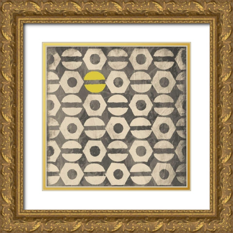 Pattern Yellow gray Gold Ornate Wood Framed Art Print with Double Matting by Grey, Jace