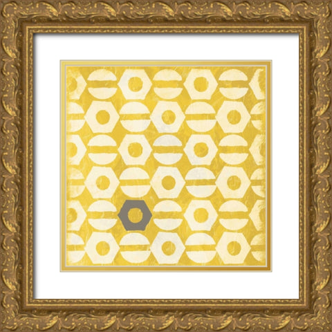 Pattern gray yellow Gold Ornate Wood Framed Art Print with Double Matting by Grey, Jace