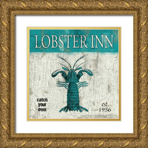 Lobster Teal Gold Ornate Wood Framed Art Print with Double Matting by Grey, Jace