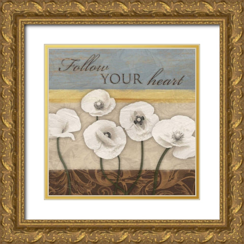 White Poppies Gold Ornate Wood Framed Art Print with Double Matting by Grey, Jace