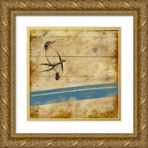 Wood Birds Stripe mate Gold Ornate Wood Framed Art Print with Double Matting by Grey, Jace