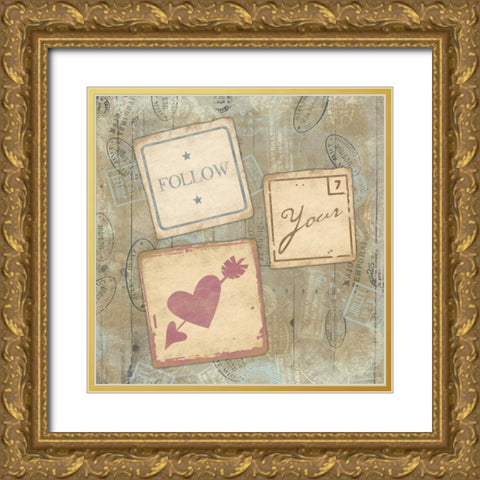 Heart Gold Ornate Wood Framed Art Print with Double Matting by Grey, Jace