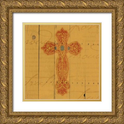 Wood Cross 1 Gold Ornate Wood Framed Art Print with Double Matting by Grey, Jace