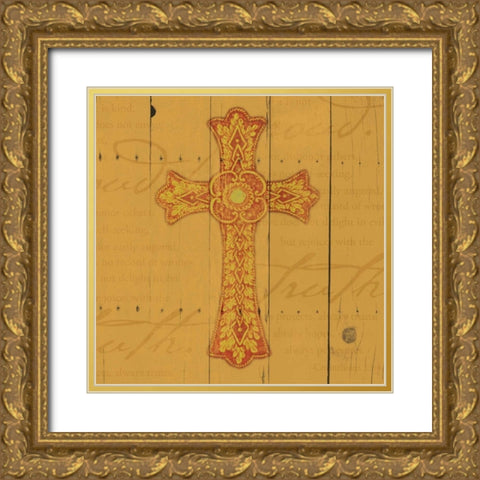 Wood Cross 2 Gold Ornate Wood Framed Art Print with Double Matting by Grey, Jace