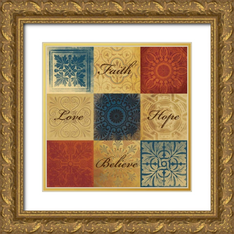 Patterned 9 patch Gold Ornate Wood Framed Art Print with Double Matting by Grey, Jace