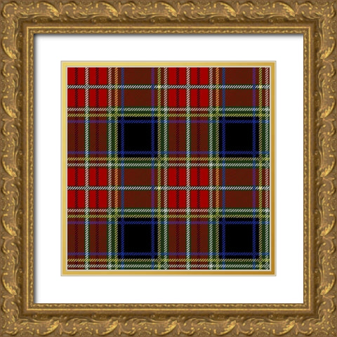 Red Black Blue Plaid Gold Ornate Wood Framed Art Print with Double Matting by Grey, Jace