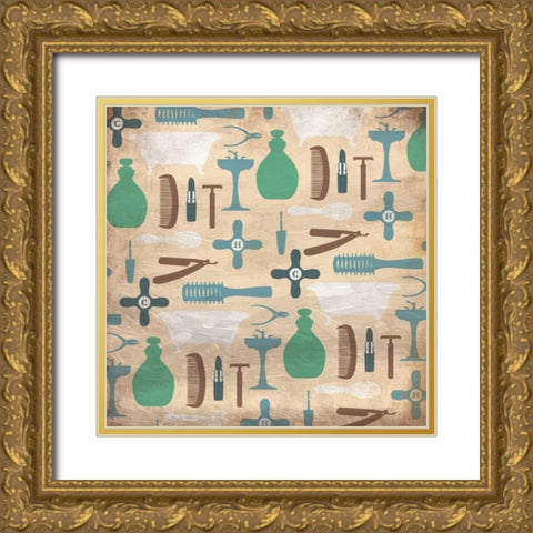 Bathroom Pattern Gold Ornate Wood Framed Art Print with Double Matting by Grey, Jace