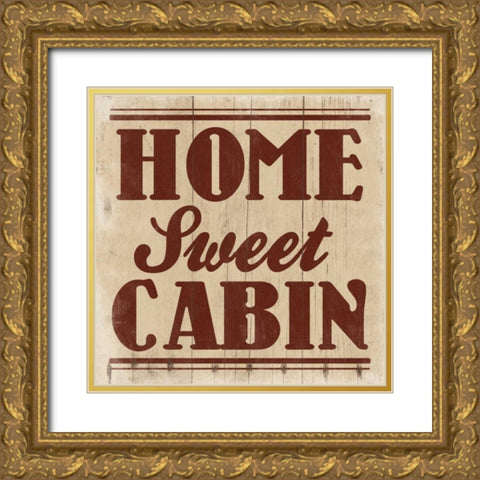 Home Sweet Cabin Burgundy Gold Ornate Wood Framed Art Print with Double Matting by Grey, Jace