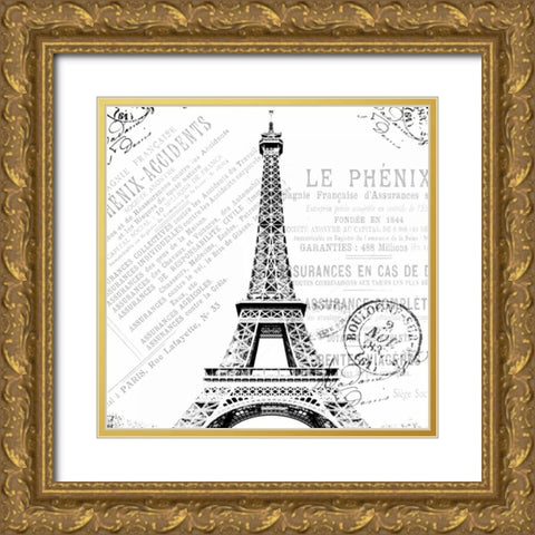 Paris Eiffel Gold Ornate Wood Framed Art Print with Double Matting by Grey, Jace