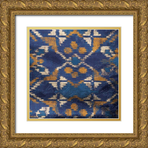 Blue IKAT Gold Ornate Wood Framed Art Print with Double Matting by Grey, Jace