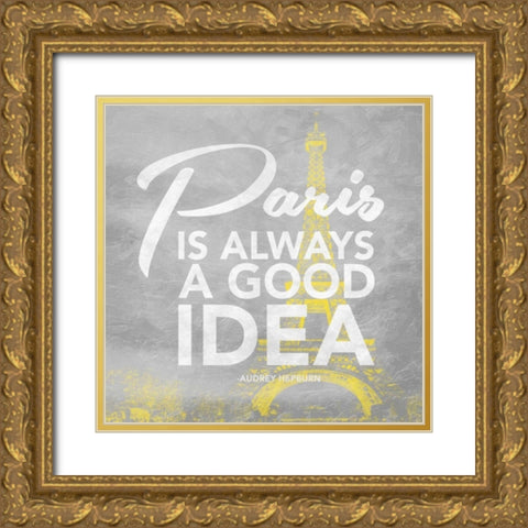 Paris yellow Gold Ornate Wood Framed Art Print with Double Matting by Grey, Jace