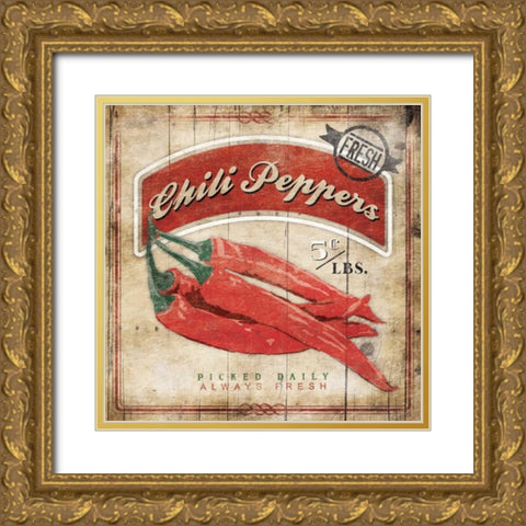 Chili Peppers Gold Ornate Wood Framed Art Print with Double Matting by Grey, Jace