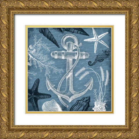Anchor Nautical Gold Ornate Wood Framed Art Print with Double Matting by Grey, Jace