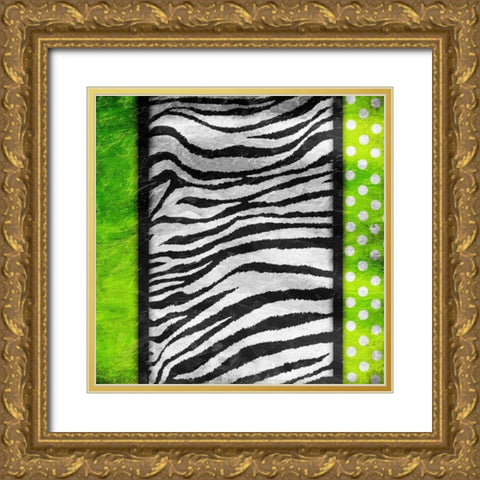 Lime Zebra Dots Gold Ornate Wood Framed Art Print with Double Matting by Grey, Jace