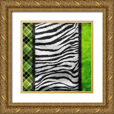 Lime Zebra Plaid Gold Ornate Wood Framed Art Print with Double Matting by Grey, Jace