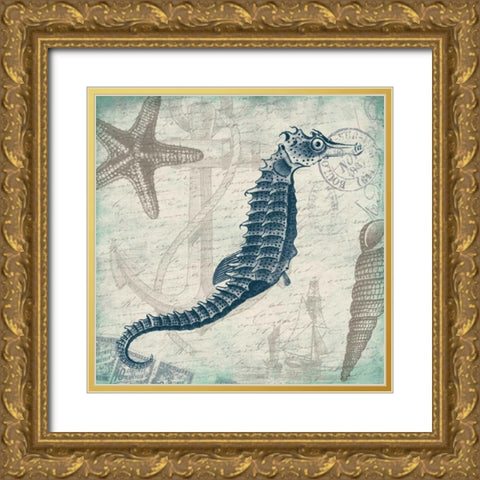 Seahorse Gold Ornate Wood Framed Art Print with Double Matting by Grey, Jace