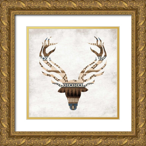 Aztec Deer Mate Gold Ornate Wood Framed Art Print with Double Matting by Grey, Jace