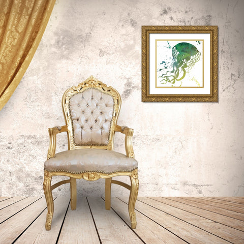 Jellyfish Splatter Gold Ornate Wood Framed Art Print with Double Matting by Grey, Jace
