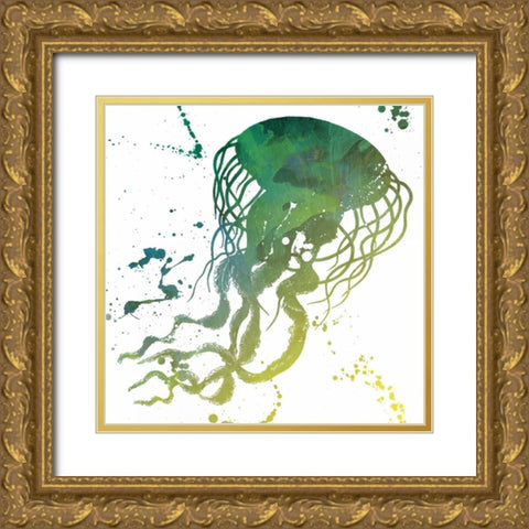 Jellyfish Splatter Gold Ornate Wood Framed Art Print with Double Matting by Grey, Jace