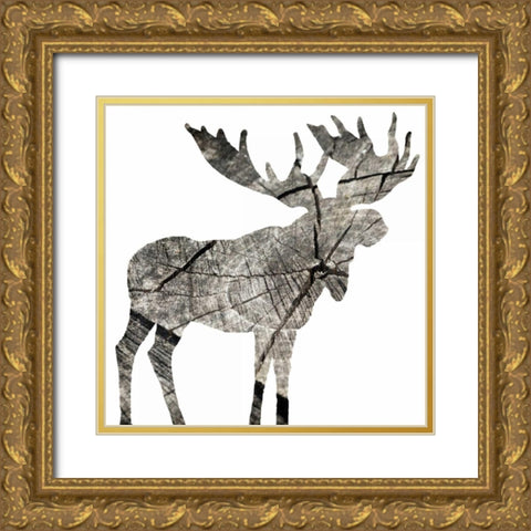 Wood Moose White Gold Ornate Wood Framed Art Print with Double Matting by Grey, Jace