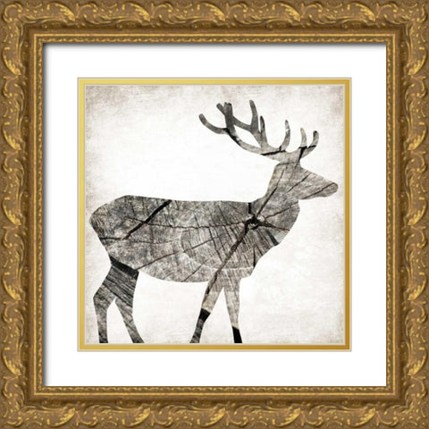 Wood Deer Gold Ornate Wood Framed Art Print with Double Matting by Grey, Jace