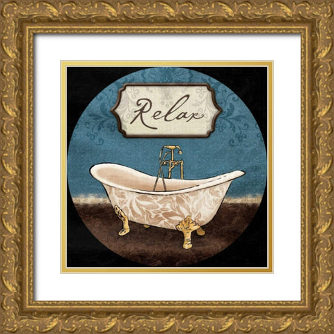 Bath Relax Round Gold Ornate Wood Framed Art Print with Double Matting by Grey, Jace