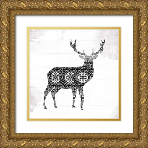 Deer Patterns Gold Ornate Wood Framed Art Print with Double Matting by Grey, Jace