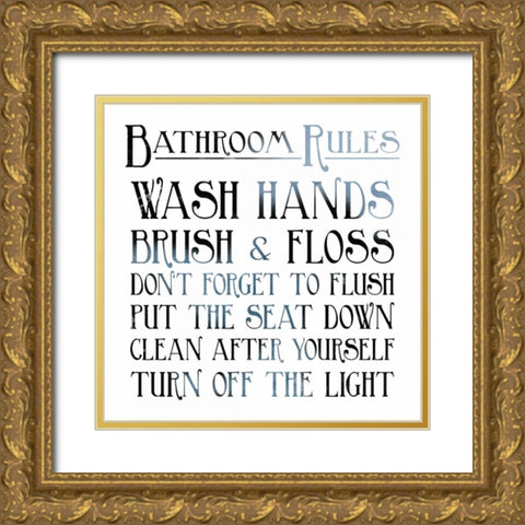Bathroom Rules Gold Ornate Wood Framed Art Print with Double Matting by Grey, Jace