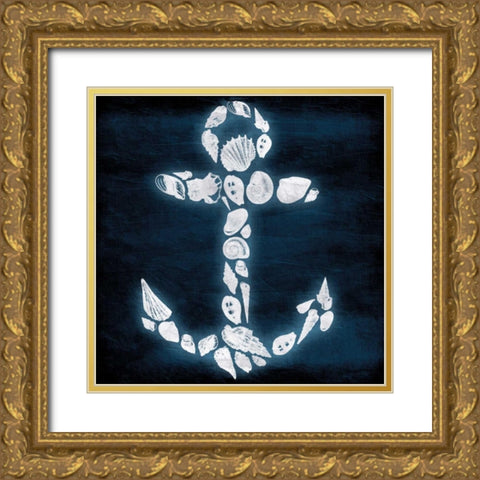Shell Anchor Deep Blue Gold Ornate Wood Framed Art Print with Double Matting by Grey, Jace
