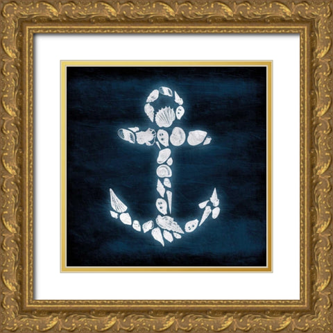 Shell Anchor Deeper Blue Gold Ornate Wood Framed Art Print with Double Matting by Grey, Jace