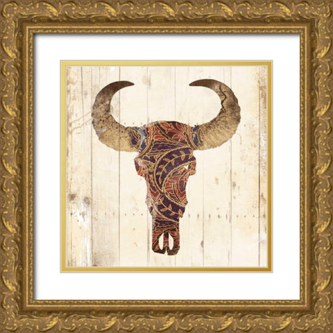 Patterned Skull Gold Ornate Wood Framed Art Print with Double Matting by Grey, Jace