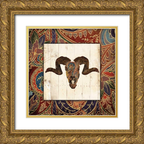 Patterned Skull Two Gold Ornate Wood Framed Art Print with Double Matting by Grey, Jace