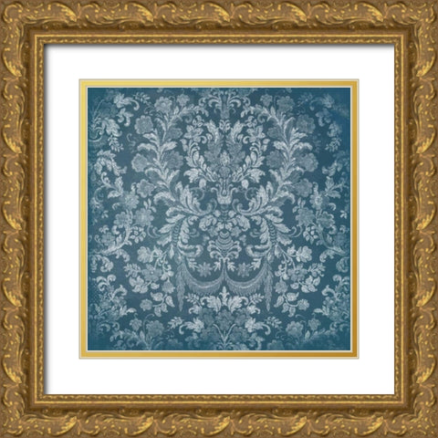 Blue Floral Chaos Gold Ornate Wood Framed Art Print with Double Matting by Grey, Jace