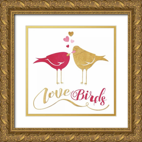 Love Birds Gold Ornate Wood Framed Art Print with Double Matting by Grey, Jace