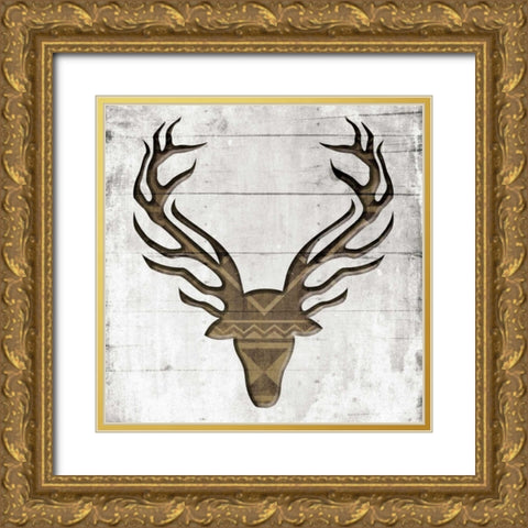 White Wood Deer Gold Ornate Wood Framed Art Print with Double Matting by Grey, Jace